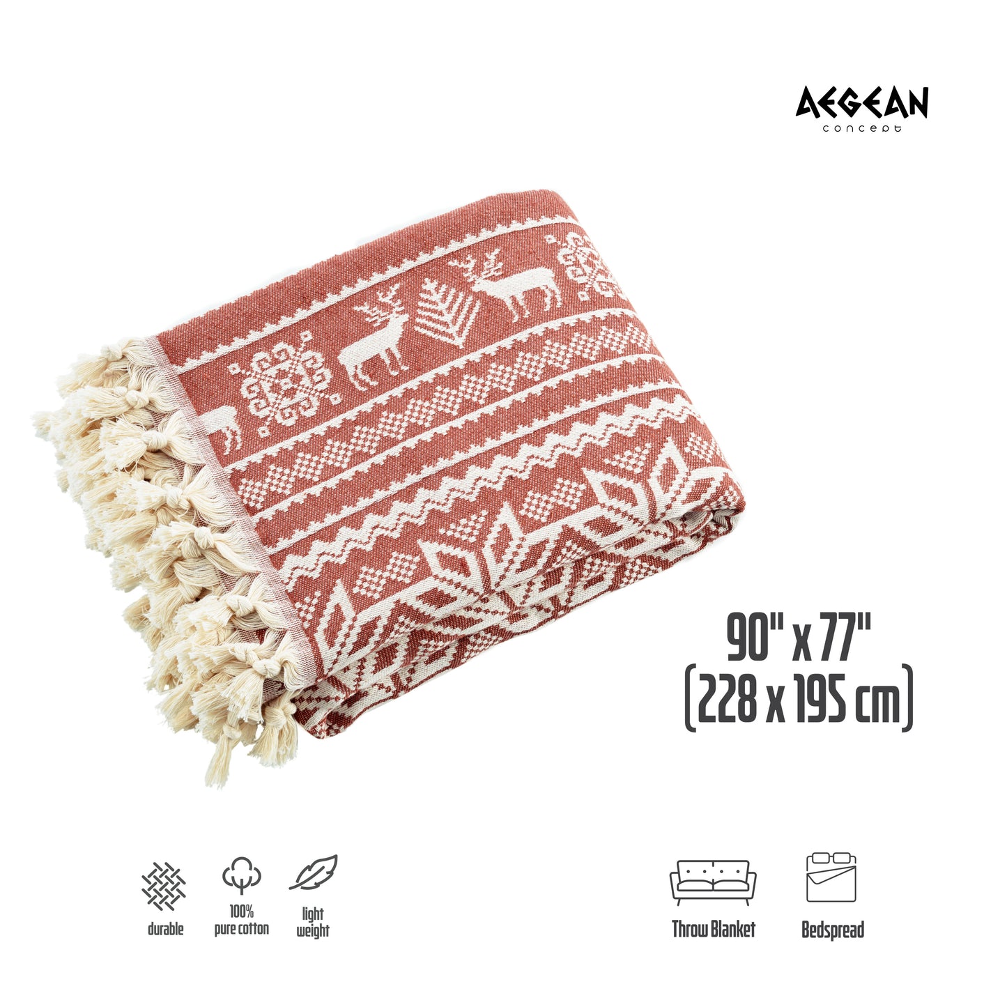 90x77 Inches Oversized Twin or Queen Muslin Cotton Blanket, Hand-Woven Boho Style, Plush and Fluffy for Winter, Soft Lightweight Bedding Essential for Bed, Couch