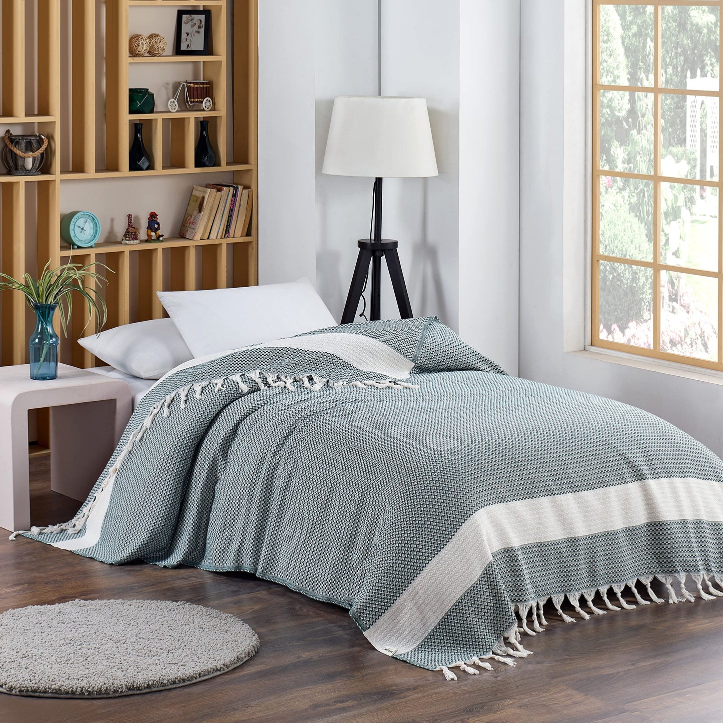 Blanket, Vintage Boho Rustic 100% Cotton Super Soft 63"x90" (160 cm x 230 cm) Twin Size,Adult Turkish Muslin Light, Cozy Couch Bedcover Twin Blankets, Black