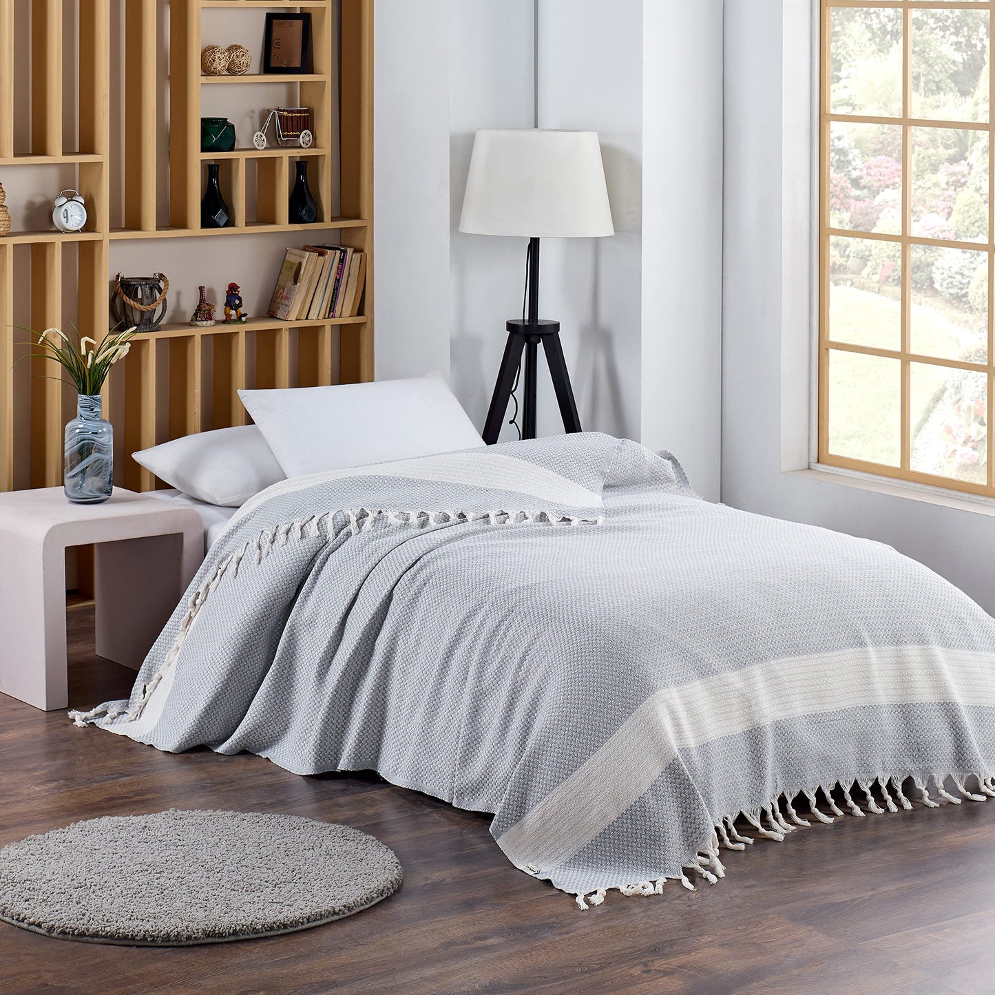 Blanket, Vintage Boho Rustic 100% Cotton Super Soft 63"x90" (160 cm x 230 cm) Twin Size,Adult Turkish Muslin Light, Cozy Couch Bedcover Twin Blankets, Black