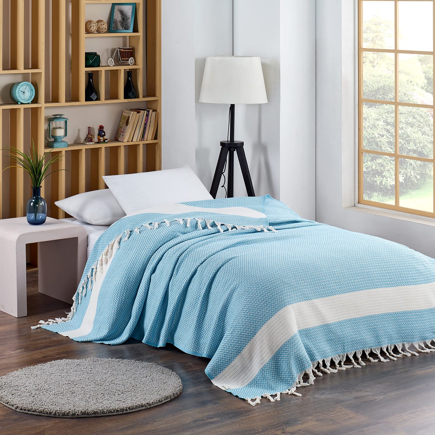 Blanket, Vintage Boho Rustic 100% Cotton Super Soft 63"x90" (160 cm x 230 cm) Twin Size,Adult Turkish Muslin Light, Cozy Couch Bedcover Twin Blankets, Black