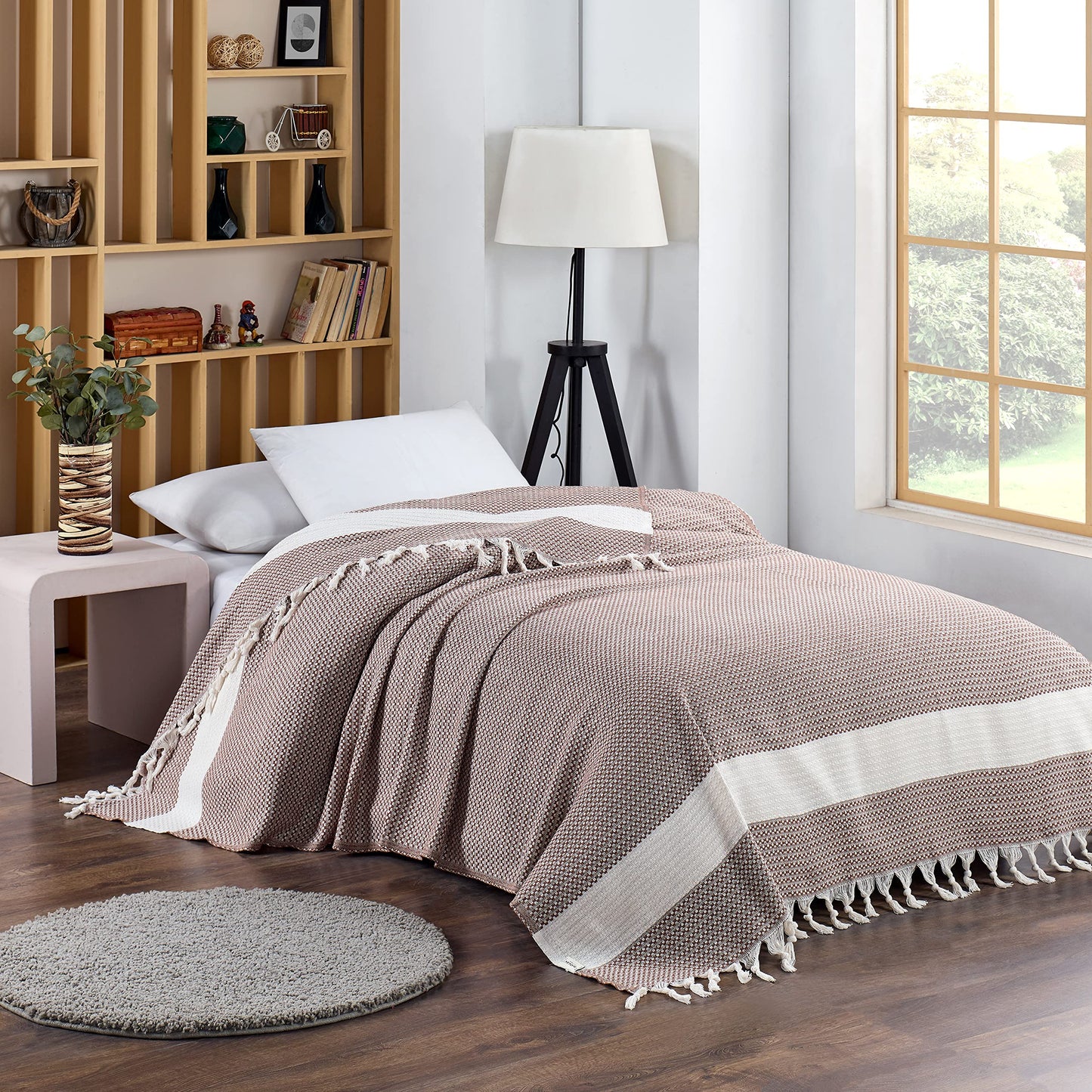 Blanket, Vintage Boho Rustic 100% Cotton Super Soft 63"x90" (160 cm x 230 cm) Twin Size,Adult Turkish Muslin Light, Cozy Couch Bedcover Twin Blankets, Black