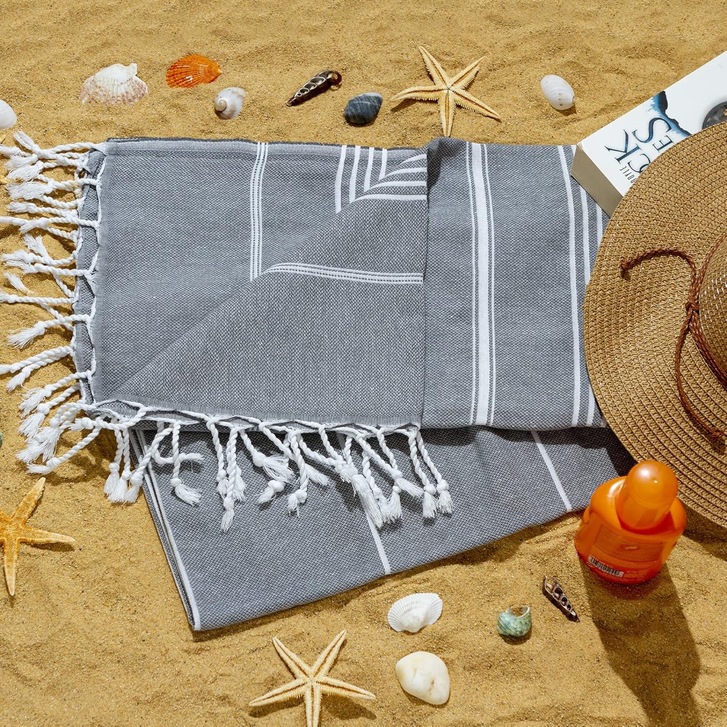 Turkish Beach Towels, Oversized, Sandcloud Bath Towel, Packable, 37 x 77 inches, Soft, Quick Dry, Ideal for Swimmers, Travel, for Men & Women, Anthracite, Pack of 1