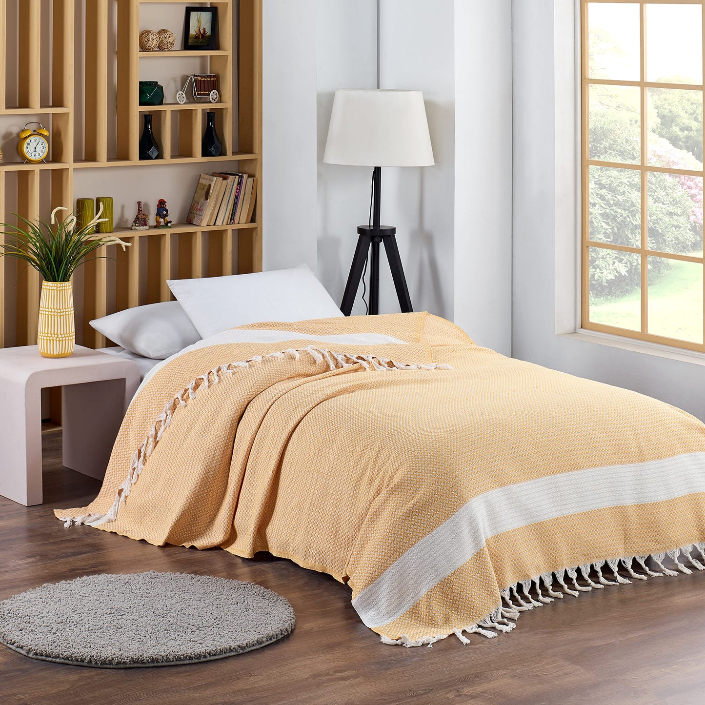 Blanket, Vintage Boho Rustic 100% Cotton Super Soft 63"x90" (160 cm x 230 cm) Twin Size,Adult Turkish Muslin Light, Cozy Couch Bedcover Twin Blankets, Black
