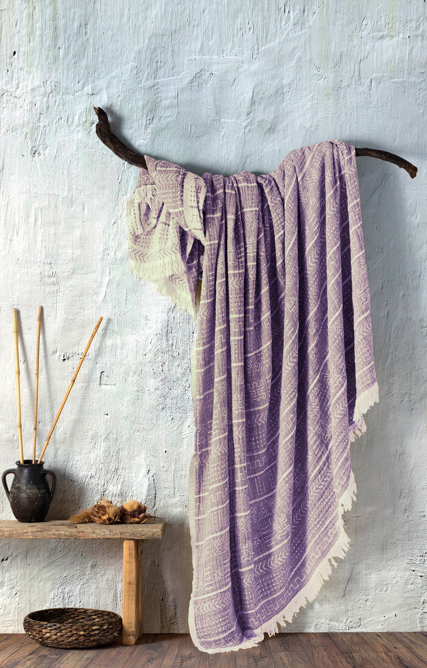 100% Organic Cotton Turkish Throw Blanket; 90" x 77" Bedspread Muslin Light Blankets for Bed or Couch | Indoor or Outdoor Cozy Hand Woven