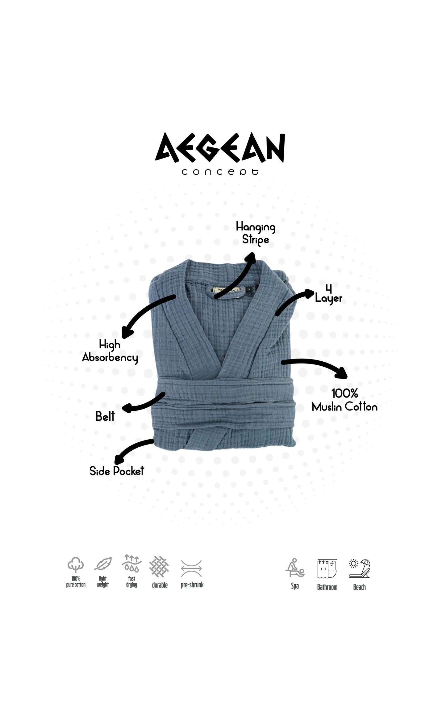 4-Layer Turkish Muslin Cotton Bathrobe – Ultra Soft, Lightweight & Quick Dry