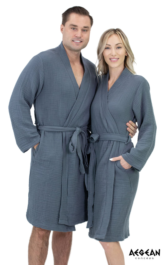 4-Layer Turkish Muslin Cotton Bathrobe – Ultra Soft, Lightweight & Quick Dry